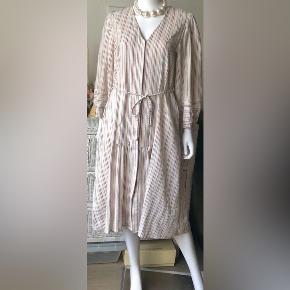 Apiece Apart Organic Cotton Midi Dress Balloon Sleeves Pencil Thin Stripes Sz. 2